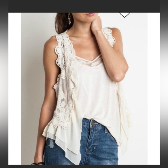 Umgee Boho ivory cream lace crochet cascade front vest Sz S / M - Picture 1 of 8